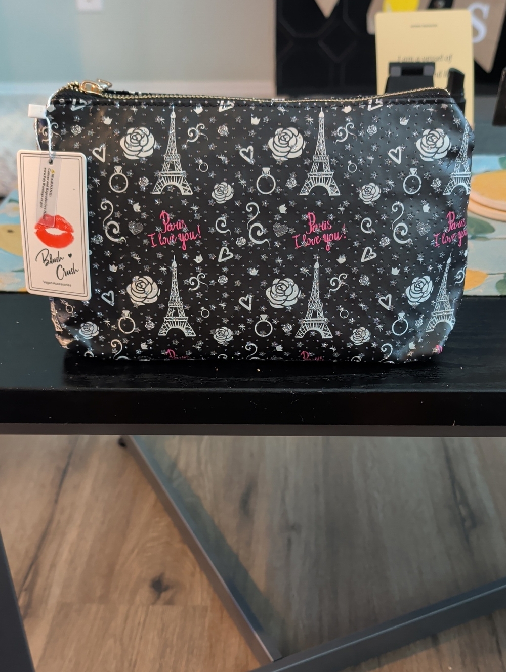 Paris Print Cosmetic Pouch - Black